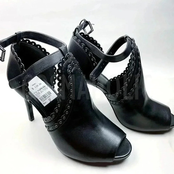 MICHAEL Michael Kors Shoes - Michael by Michael Kors Jessie Open Toe Black Bootie Leather High Heel Size 8